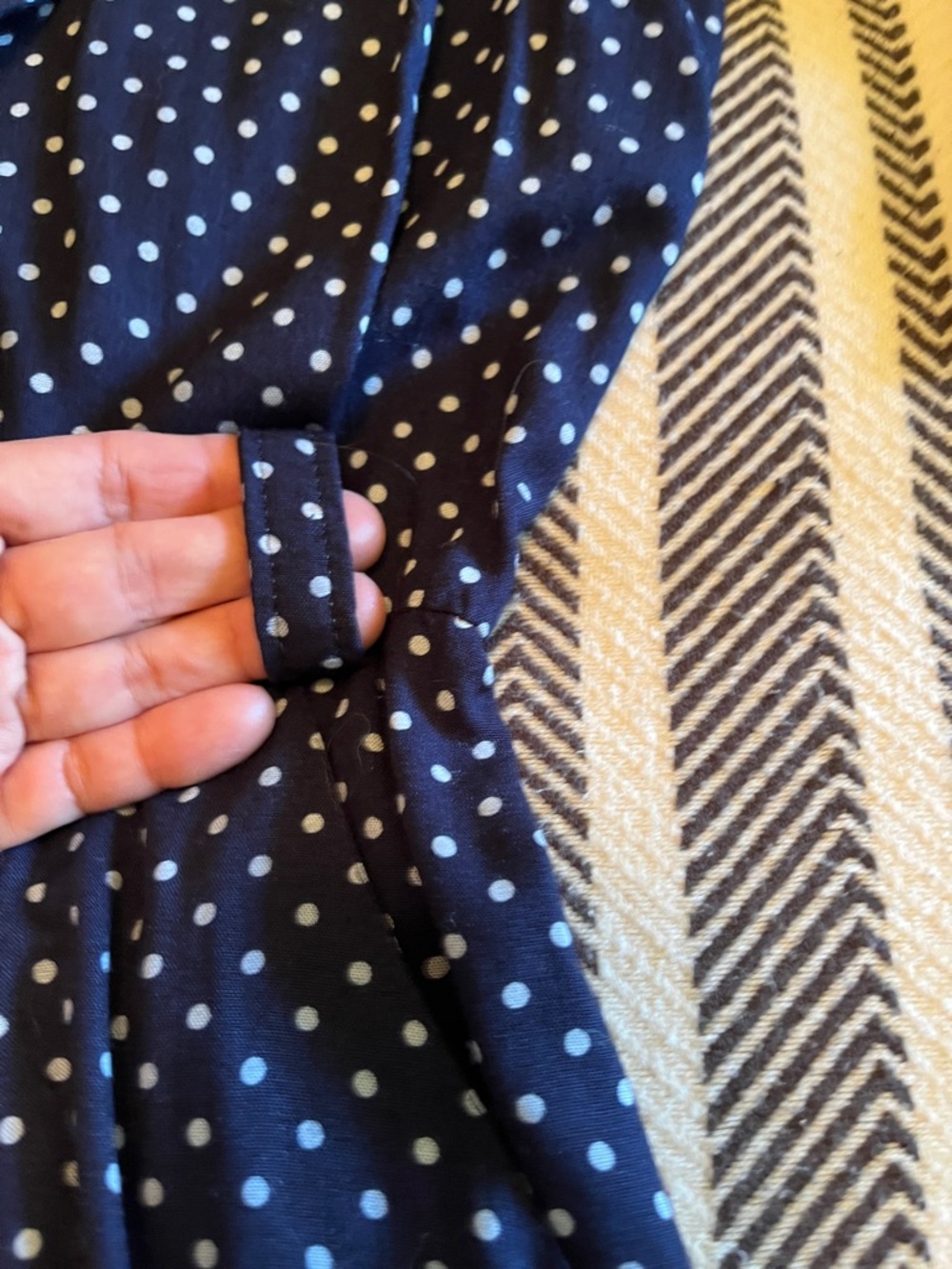 Vintage Navy Polka Dot Midi Dress with Wrap Bodice made in USA - Picture 9 of 14
